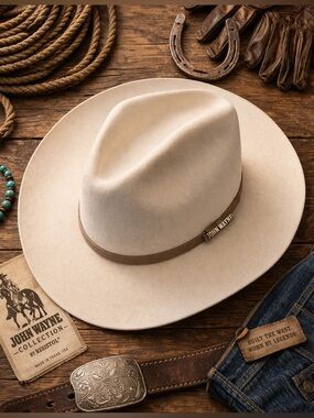 Resistol John Wayne Collection 6X Fur Felt Cowboy Hat 7 1/4 Tan Western USA Box